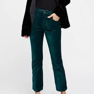 Free People Dark Green Velour Crop Jean 30